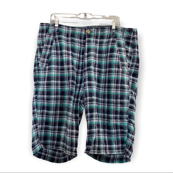 Sean John Other - Sean John Linen Blend Plaid Shorts Teal Navy Size 38